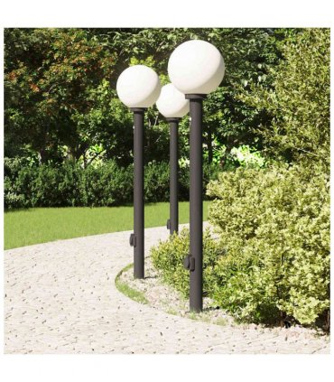 vidaXL Bollard Lights with Sensor&Outlet 3 pcs 120 cm Black IP44