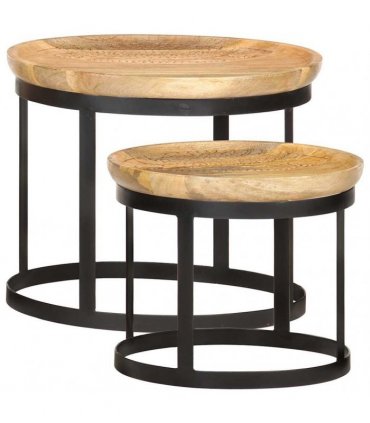vidaXL Round Side Tables 2 pcs Solid Mango Wood and Steel
