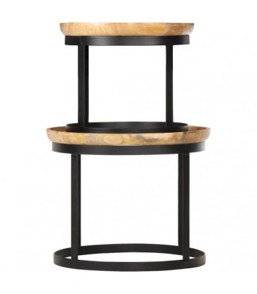 vidaXL Round Side Tables 2 pcs Solid Mango Wood and Steel