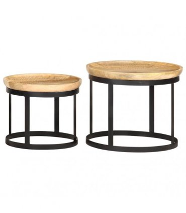 vidaXL Round Side Tables 2 pcs Solid Mango Wood and Steel