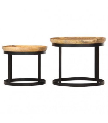 vidaXL Round Side Tables 2 pcs Solid Mango Wood and Steel