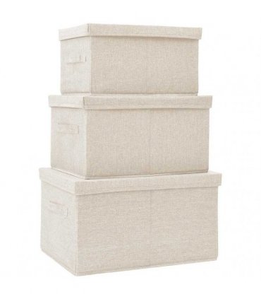 vidaXL Stackable Storage Box Set of 3 Piece Fabric Cream
