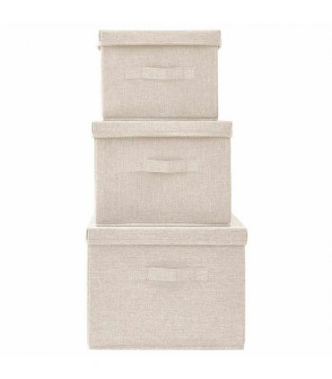 vidaXL Stackable Storage Box Set of 3 Piece Fabric Cream