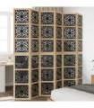 vidaXL Room Divider 6 Panels Brown and Black Solid Wood Paulownia