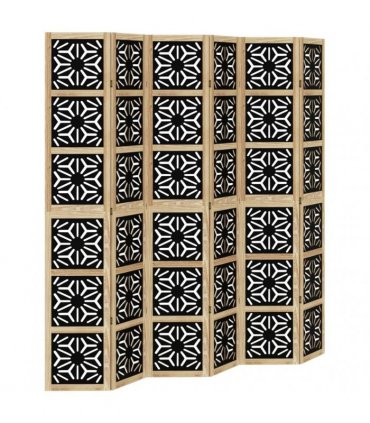 vidaXL Room Divider 6 Panels Brown and Black Solid Wood Paulownia