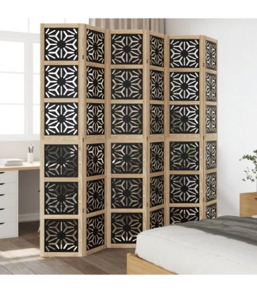 vidaXL Room Divider 6 Panels Brown and Black Solid Wood Paulownia