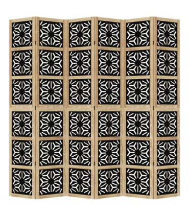 vidaXL Room Divider 6 Panels Brown and Black Solid Wood Paulownia