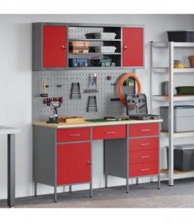 vidaXL Work Cabinet with Drawer 8 pcs Red Engineered Wood and Steel