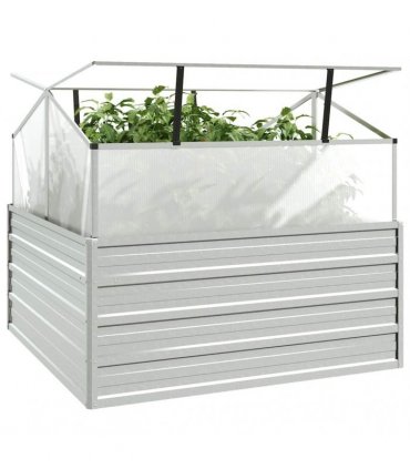 vidaXL Garden Raised Bed with Greenhouse 100x100x85 cm Silver