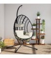 vidaXL Hanging Egg Chair with Stand Beige Rattan and Steel