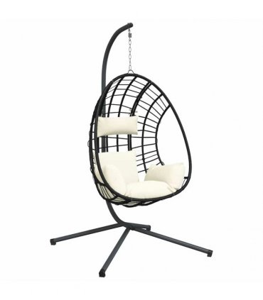 vidaXL Hanging Egg Chair with Stand Beige Rattan and Steel