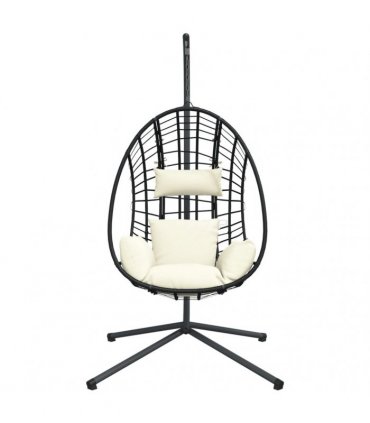 vidaXL Hanging Egg Chair with Stand Beige Rattan and Steel
