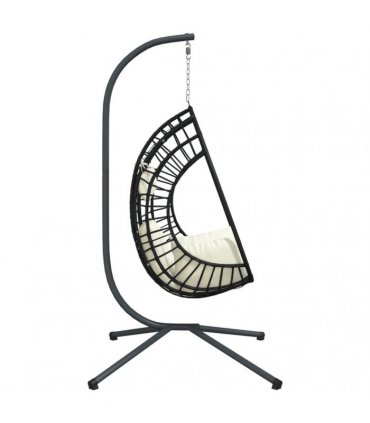 vidaXL Hanging Egg Chair with Stand Beige Rattan and Steel