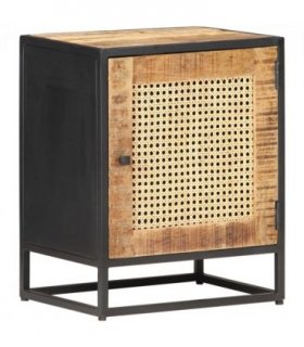 vidaXL Bedside Cabinet 40x30x50 cm Rough Mango Wood and Natural Cane