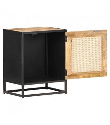 vidaXL Bedside Cabinet 40x30x50 cm Rough Mango Wood and Natural Cane