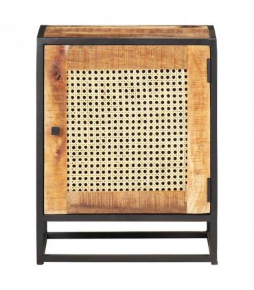 vidaXL Bedside Cabinet 40x30x50 cm Rough Mango Wood and Natural Cane
