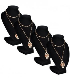 Flannel Jewelry Holder Necklace Bust Black 9 x 8.5 x 15 cm 4 pcs