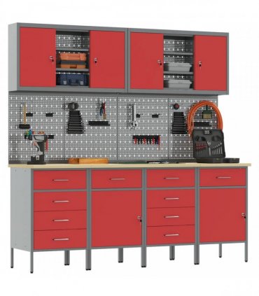 vidaXL Work Cabinet with Drawer 10 pcs Red Engineered Wood and Steel