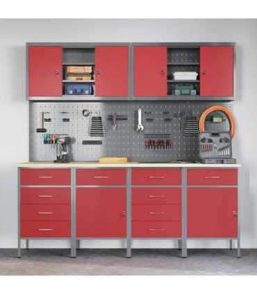 vidaXL Work Cabinet with Drawer 10 pcs Red Engineered Wood and Steel