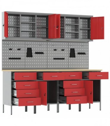 vidaXL Work Cabinet with Drawer 10 pcs Red Engineered Wood and Steel