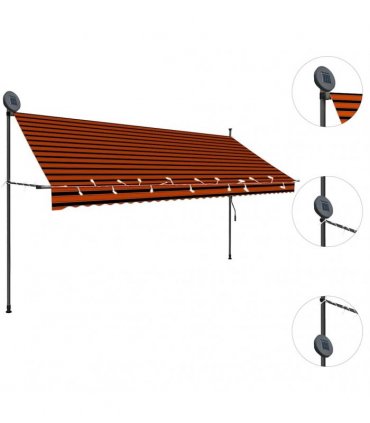vidaXL Manual Retractable Awning with LED 350 cm Orange and Brown