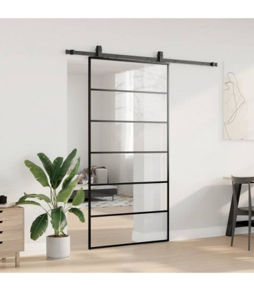 vidaXL Sliding Door with Hardware Set Black 102x205 cm ESG Glass