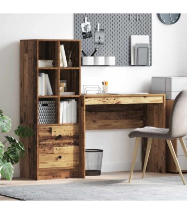 vidaXL Desk with Drawer with Shelf with Storage 2 pcs Old Wood