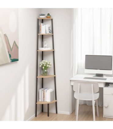 vidaXL 5-Tier Corner Shelf Light Brown and Black 45.5x31.5x180 cm