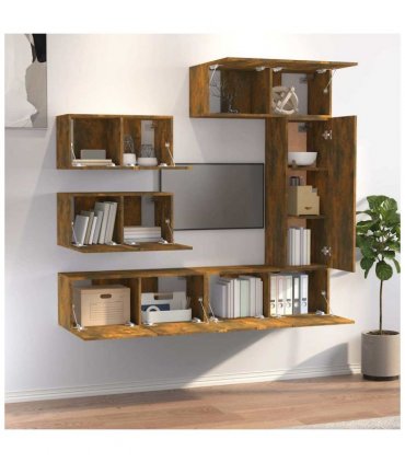 vidaXL 6 Piece TV Cabinet Set Smoked Oak Engineered Wood