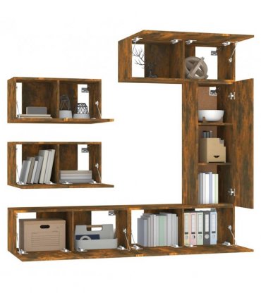 vidaXL 6 Piece TV Cabinet Set Smoked Oak Engineered Wood