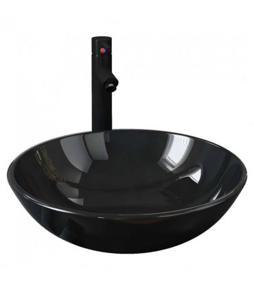 vidaXL Bathroom Sink with Tap and Push Drain Black Tempered Glass