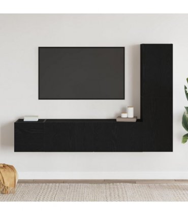 vidaXL TV Cabinet Set Wall-mounted 4 pcs Black Oak 130.5 x 30 x 140 cm