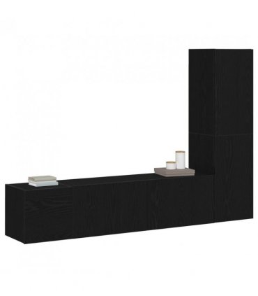 vidaXL TV Cabinet Set Wall-mounted 4 pcs Black Oak 130.5 x 30 x 140 cm