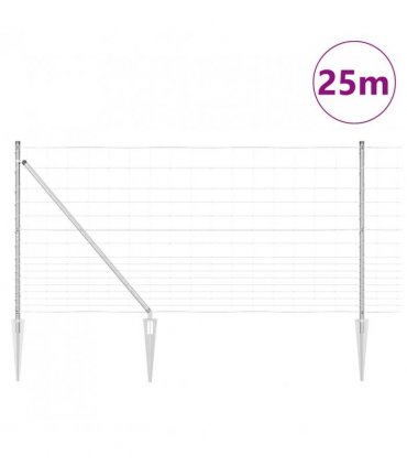 vidaXL Welded Wire Fence with Spikes 25 x 1.2 m Galvanised Steel Mesh