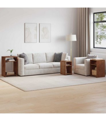 vidaXL Accent Table with Shelf 3 pcs Brown Solid Mahogany Wood