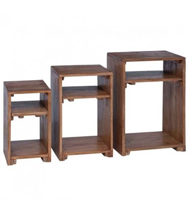 vidaXL Accent Table with Shelf 3 pcs Brown Solid Mahogany Wood