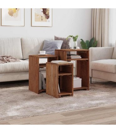 vidaXL Accent Table with Shelf 3 pcs Brown Solid Mahogany Wood