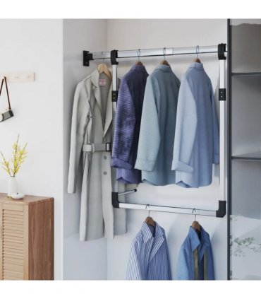 vidaXL Telescopic Wardrobe Hanging Rail Silver