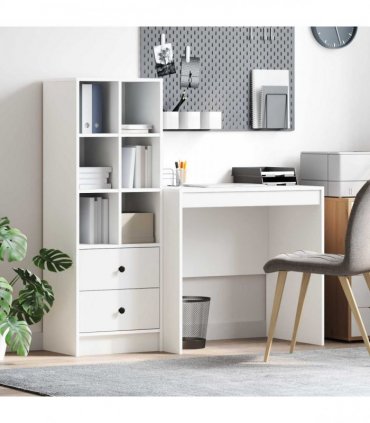 vidaXL Desk with Drawer with Shelf with Storage 2 pcs White