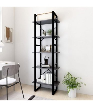 vidaXL 5-Tier Book Cabinet Grey 60x30x175 cm Engineered Wood
