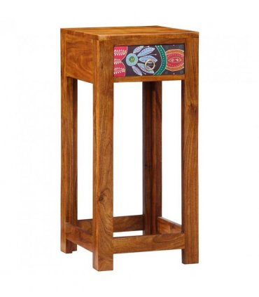 vidaXL Floral End Table with Drawer with Storage Brown 35 x 35 x 75 cm