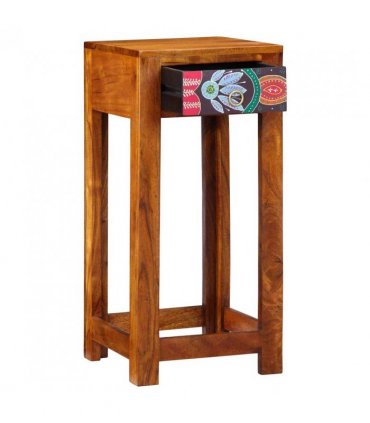vidaXL Floral End Table with Drawer with Storage Brown 35 x 35 x 75 cm