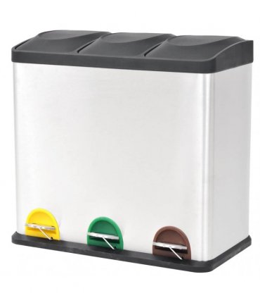 vidaXL Recycling Pedal Bin Garbage Trash Bin Stainless Steel 54 L