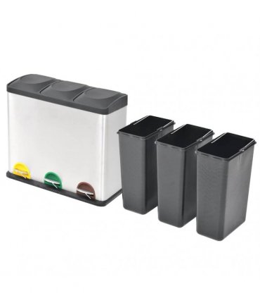 vidaXL Recycling Pedal Bin Garbage Trash Bin Stainless Steel 54 L