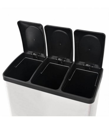 vidaXL Recycling Pedal Bin Garbage Trash Bin Stainless Steel 54 L