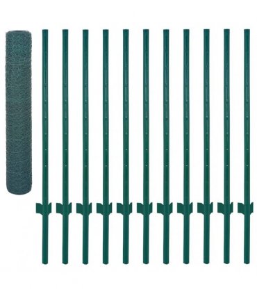 vidaXL Wire Mesh Fence with Posts Steel 25x1 m Green