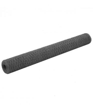 vidaXL Chicken Wire Fence Steel with PVC Coating 25x1.2 m Grey