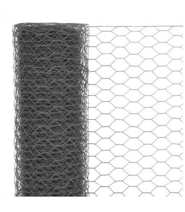 vidaXL Chicken Wire Fence Steel with PVC Coating 25x1.2 m Grey