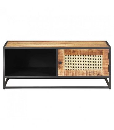 vidaXL Coffee Table 90x50x35 cm Rough Mango Wood and Natural Cane