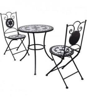 vidaXL Patio Furniture | Black and White | Powder-coated iron and ceramic